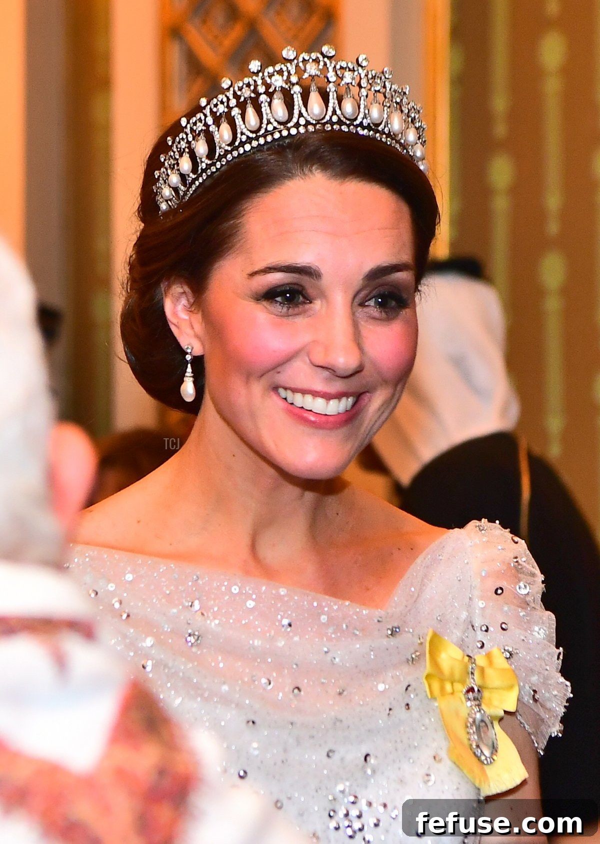 The Duchess of Cambridge greets guests at an evening reception for members of the Diplomatic Corps at Buckingham Palace on December 4, 2018 (Victoria Jones - WPA Pool/Getty Images)