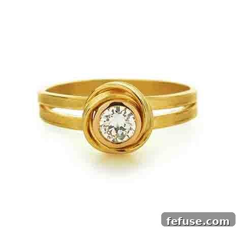 Unique 18k Yellow Gold Knot Solitaire Ring by Barbara Heinrich