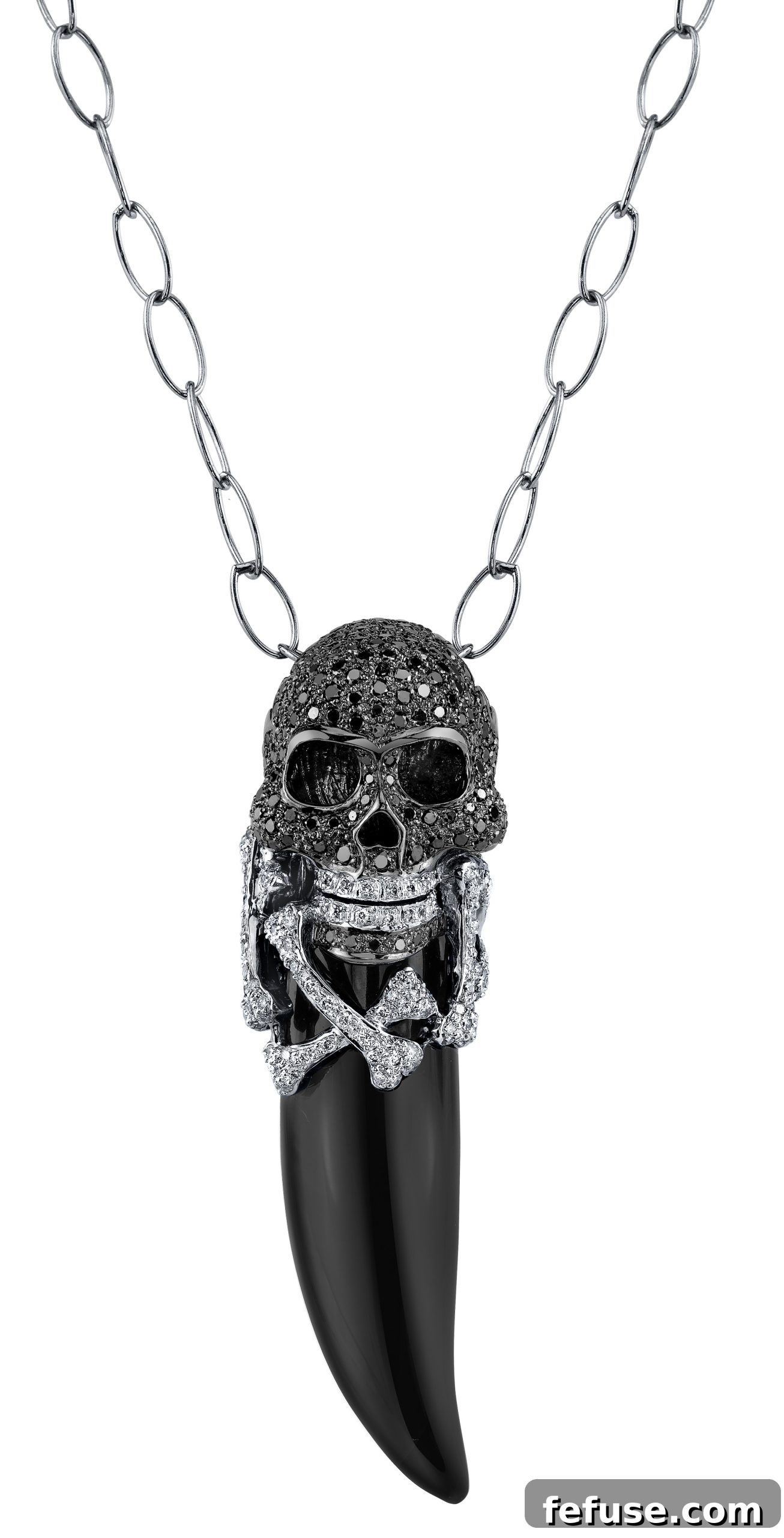 Necklace featuring black agate, diamonds, and black rhodium