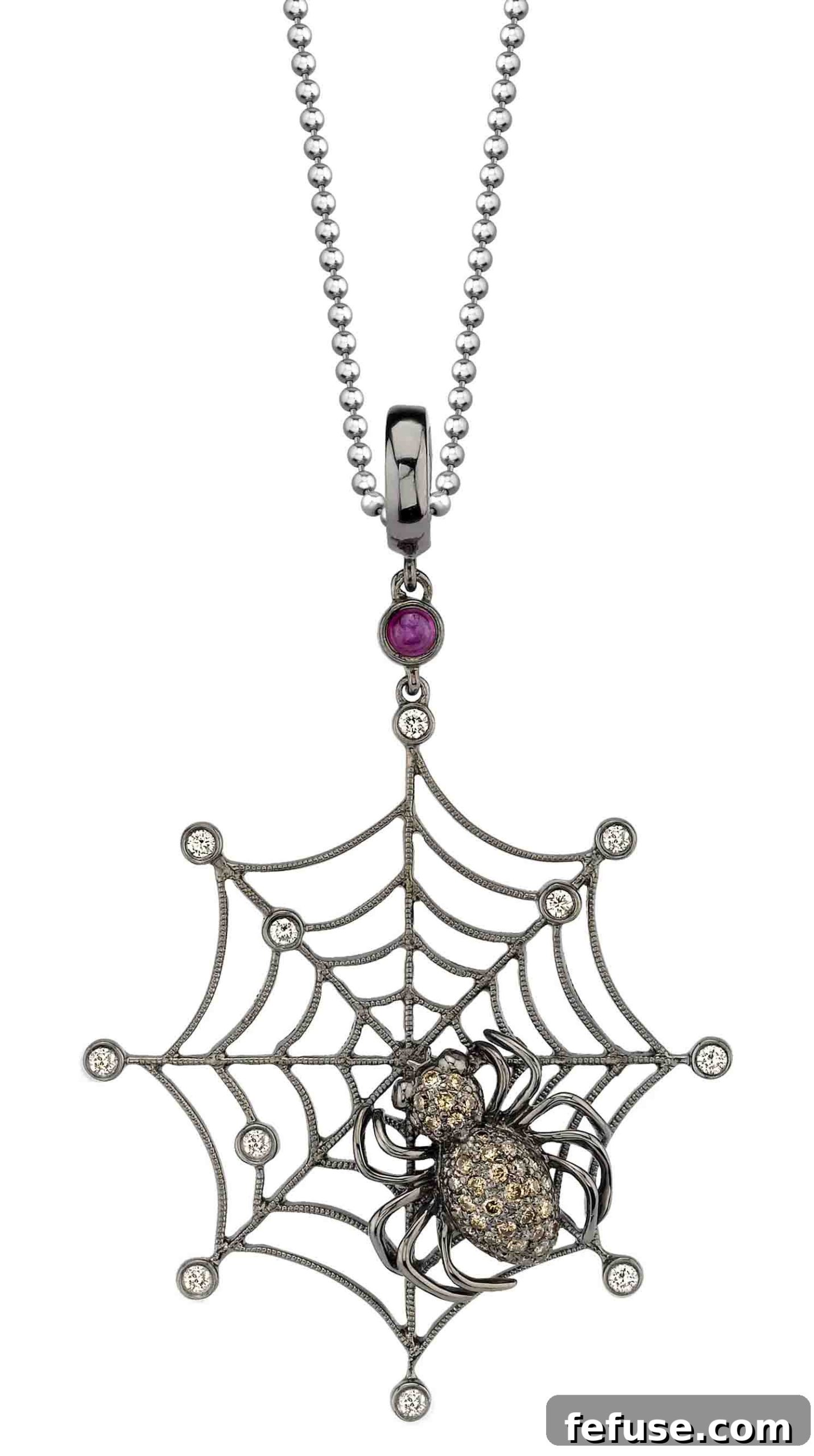 Spider web pendant with rubies and brown diamonds
