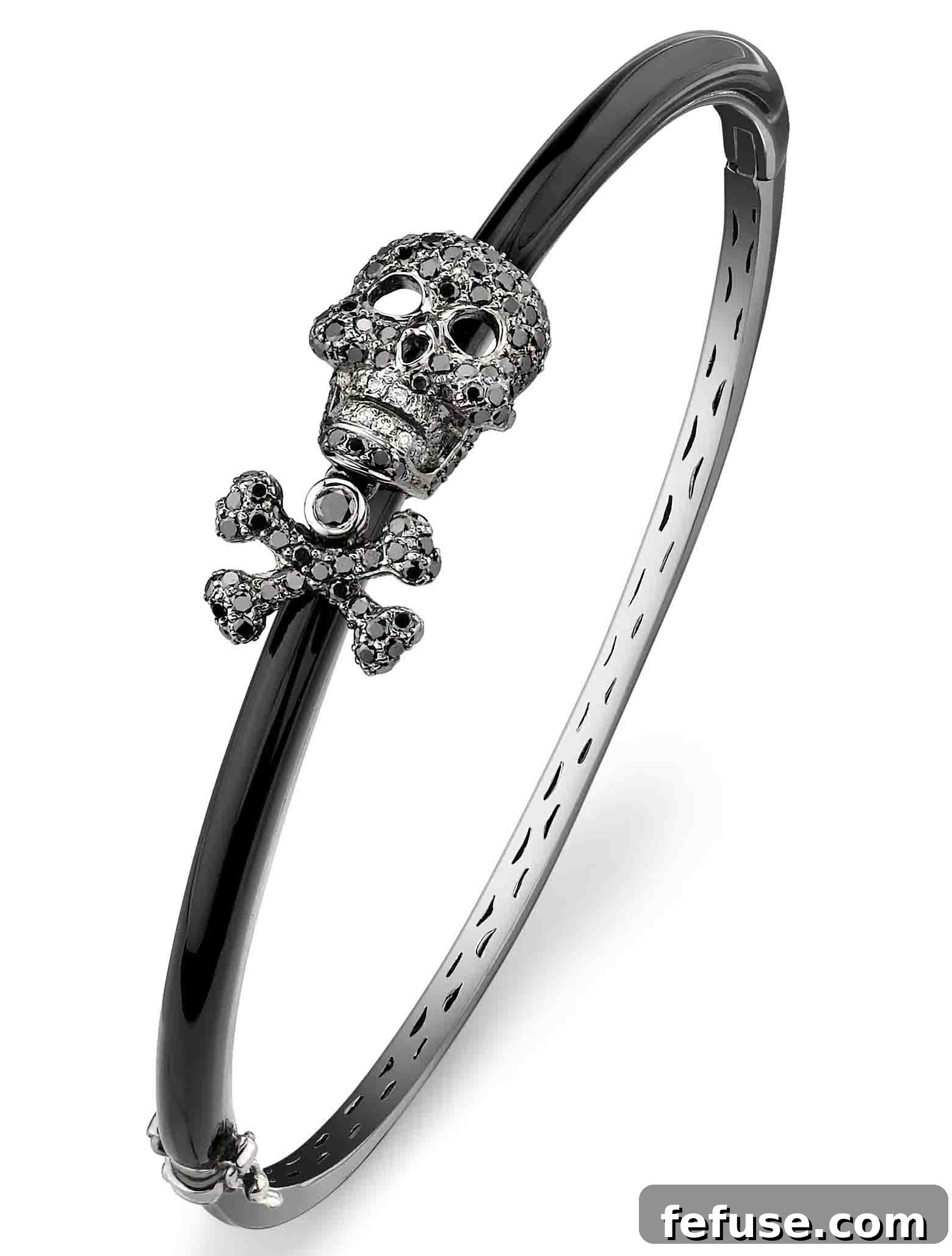 Skull and crossbones bangle with black agate and diamonds