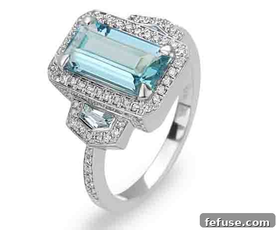 Aquamarine Adornments New Birthstone Releases 12 Bassali Art Deco Inspired 14k White Gold Aquamarine and Diamond Ring