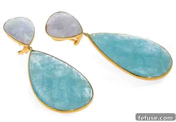 Aquamarine Adornments New Birthstone Releases 13 Bahina Jewels 18k Yellow Gold Clip Earrings with Gray Sapphire and Aquamarine