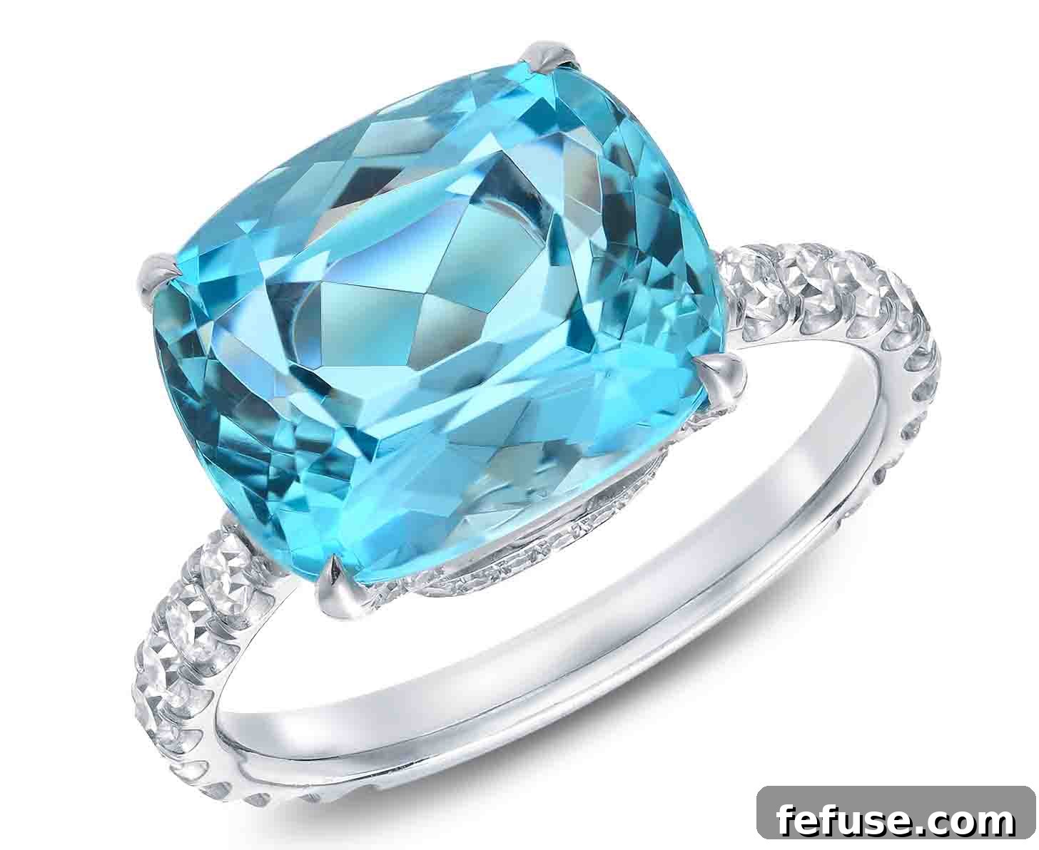 Aquamarine Adornments New Birthstone Releases 14 Tamir Platinum Cushion-Cut Aquamarine and Diamond Ring