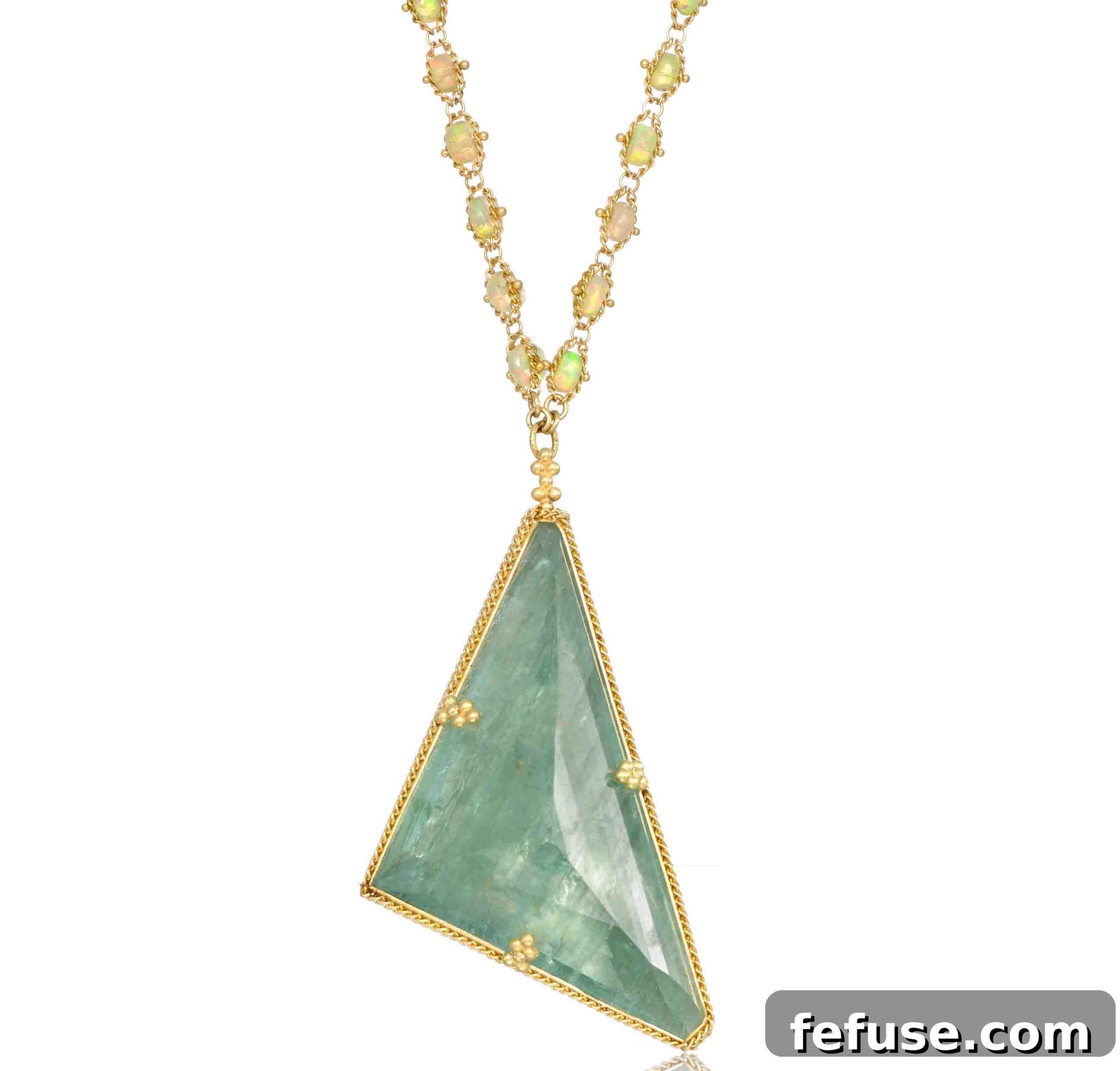 Aquamarine Adornments New Birthstone Releases 4 Amali Jewelry 18k Yellow Gold Aquamarine Pendant on Handwoven Opal Chain