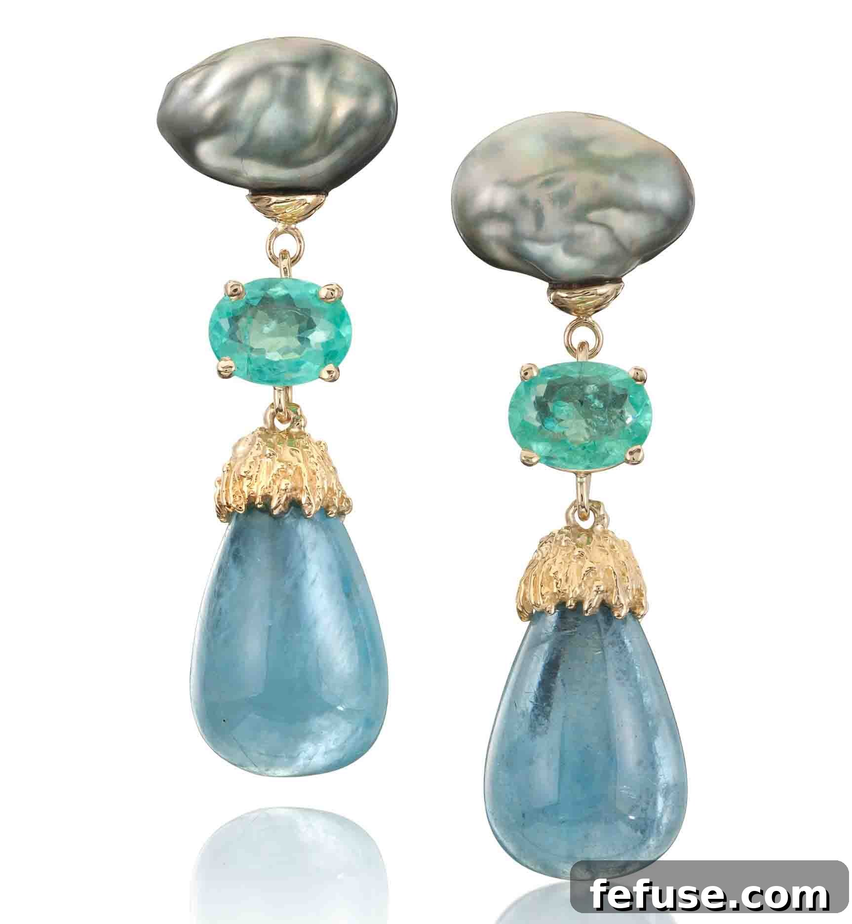 Aquamarine Adornments New Birthstone Releases 7 Alexis Barbeau 14k Yellow Gold Tiered Drop Earrings with Aquamarine Paraiba Pearls