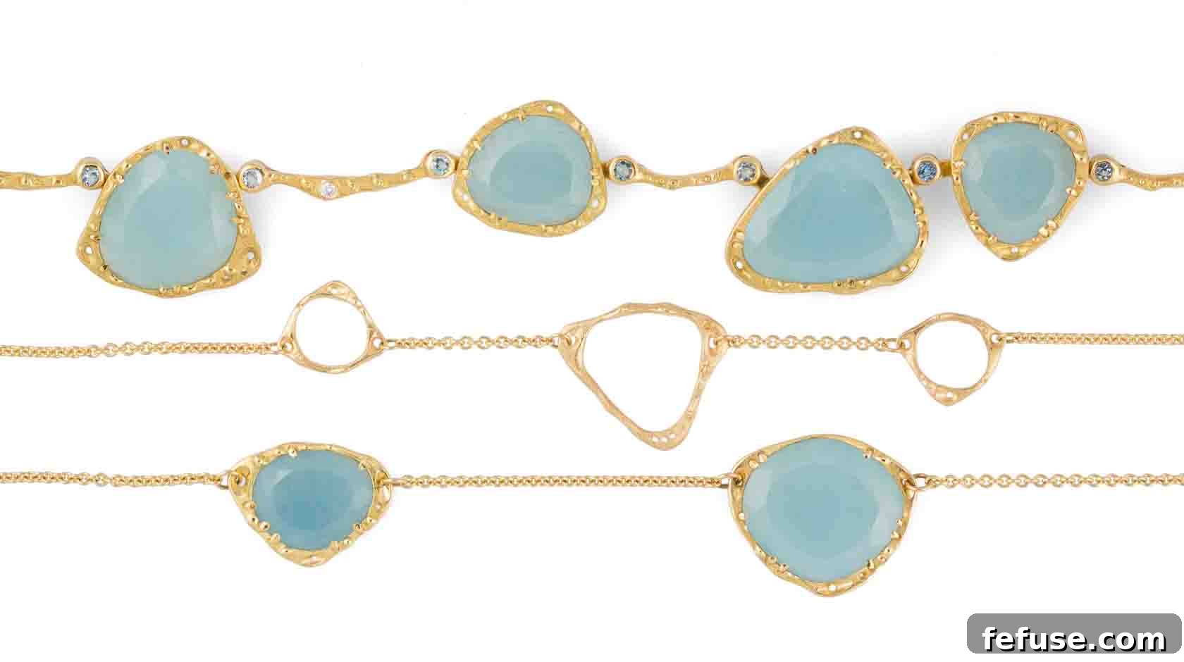 Aquamarine Adornments New Birthstone Releases 9 Audrius Krulis 18k Yellow Gold Necklace Aqua Slices Faceted Aqua Black White Diamonds