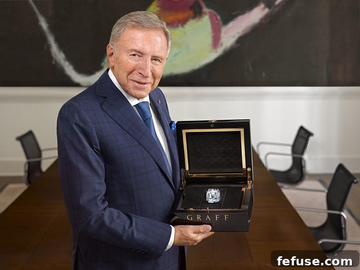 Laurence Graff, founder of Graff Diamonds, showcasing the magnificent diamond that was cut from the Lesedi La Rona.