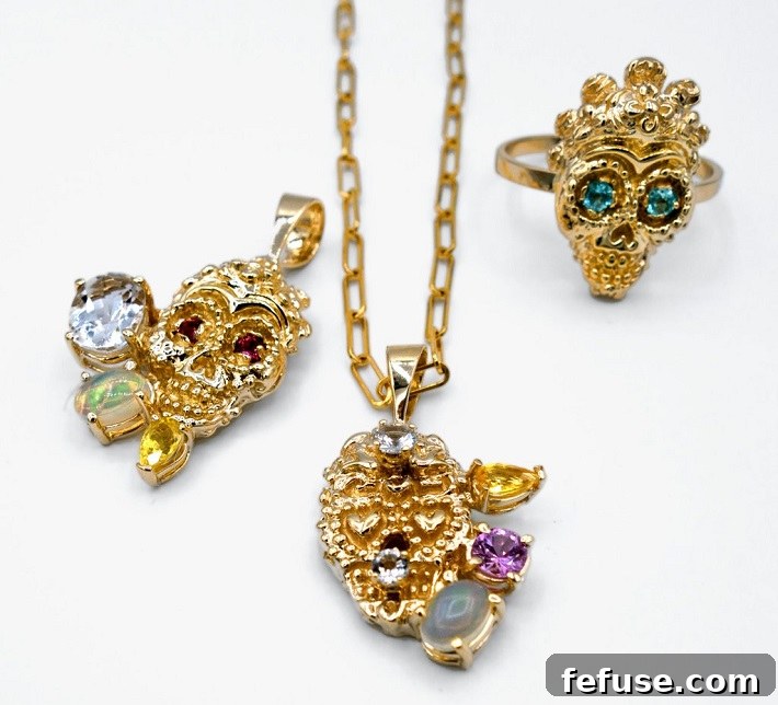 Skull ring and pendants by Carole Le Bris Perez
