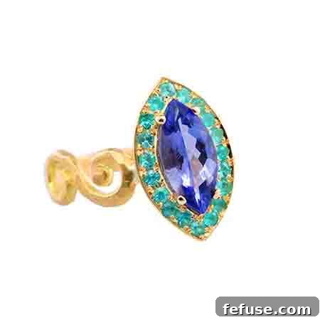 Pamela Froman Skinny Ellie Ring with Tanzanite and Paraiba Tourmalines