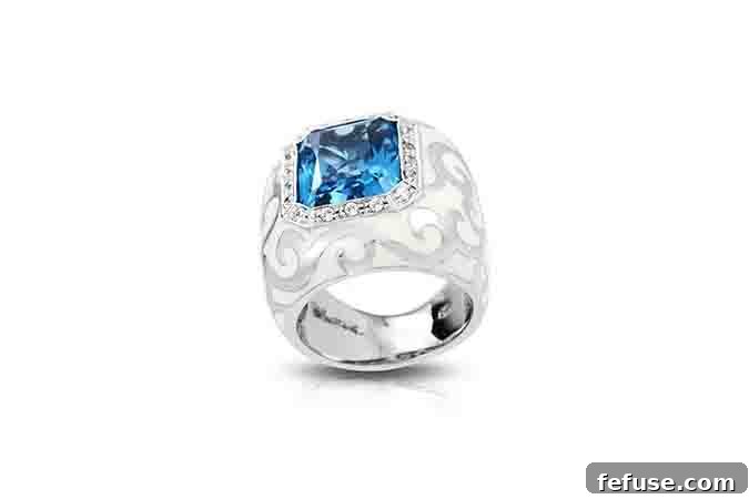 Royale ring with lab-created aquamarine and white stones
