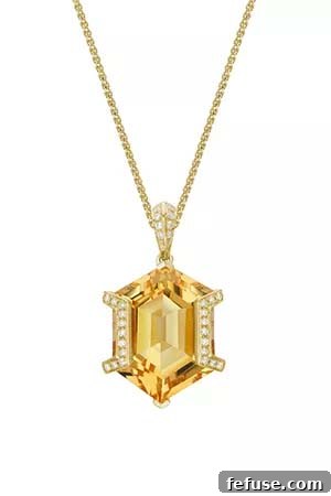necklace with a large hexagon-shaped citrine