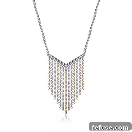 Fringe necklace in gold plate and sterling silver for a crisp effect