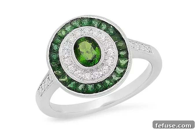 Statement ring with emeralds for an analogous green effect