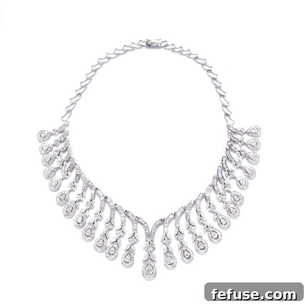 Latique Étreinte Diamond Necklace in 18k White Gold with Marquise, Pear, Baguette, and Brilliant Cut Diamonds