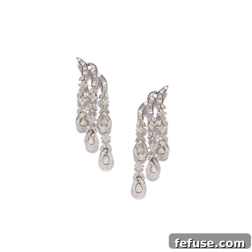 Latique Charmante Diamond Earrings with Marquise, Pear, Baguette, and Brilliant Cuts in 18k White Gold