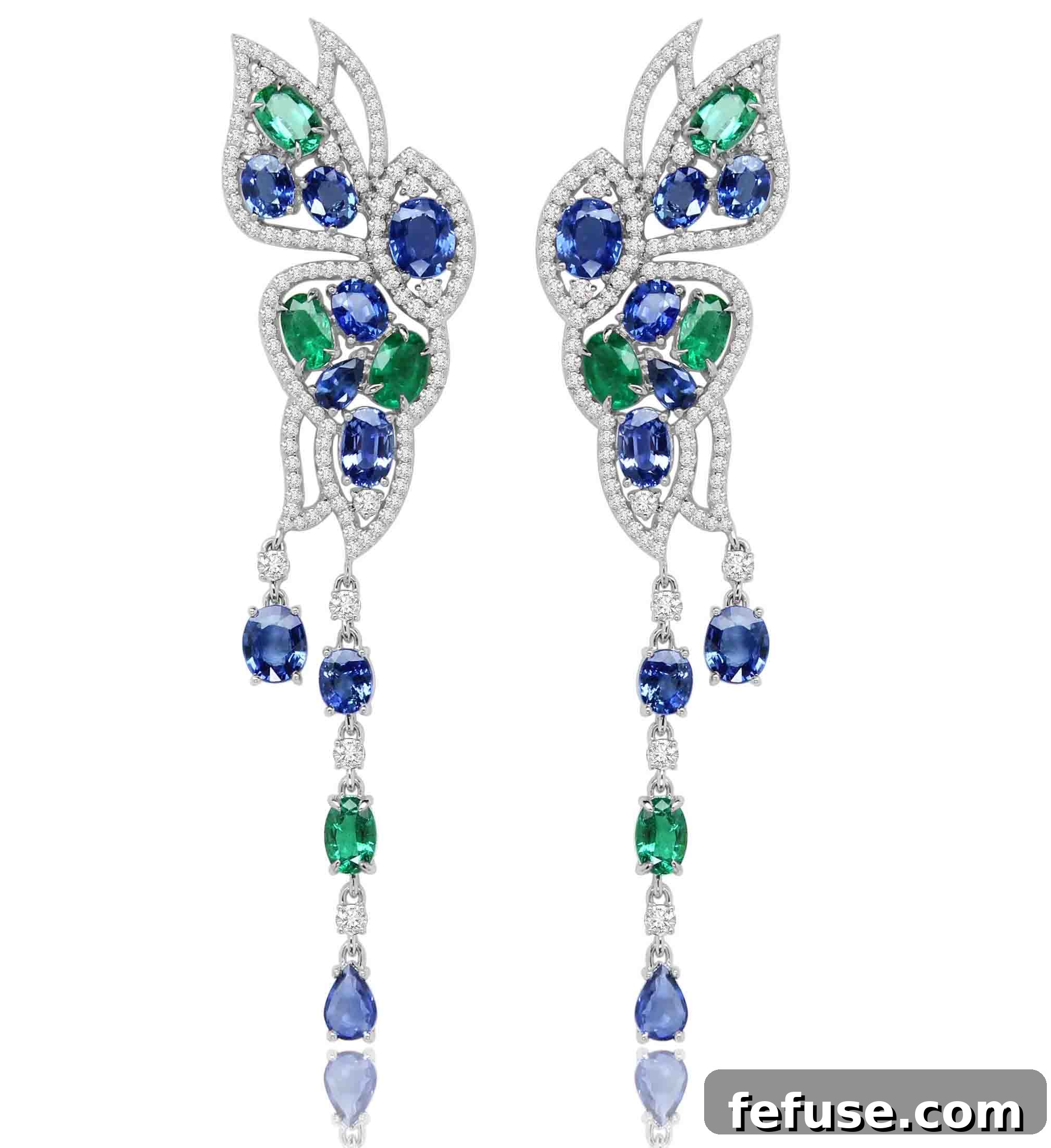 Exquisite Butterfly Earrings with Sapphires, Emeralds, and Diamonds by Sutra