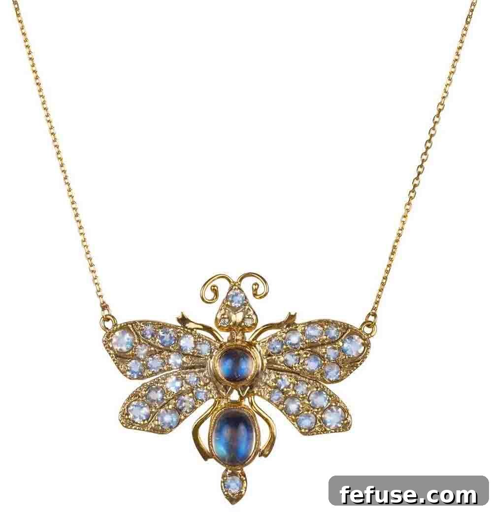 Luna Moth Necklace with Moonstones and Diamonds by Blackbird and the Snow
