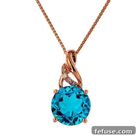 Rose Gold Blue Topaz and Diamond Pendant Necklace