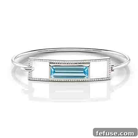 Chic White Gold Blue Topaz and Diamond Bangle