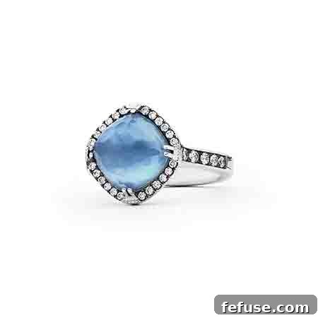 Unique Platinum Black Rhodium Blue Topaz Ring