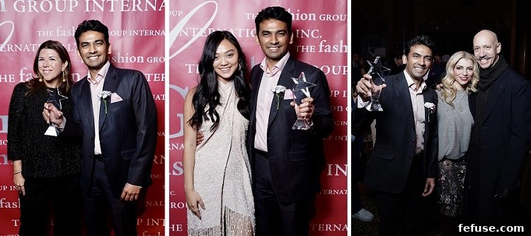 Harakh Mehta proudly holding the FGI Rising Star Award alongside FGI President and CEO Maryanne Grisz at Cipriani 42nd Street.