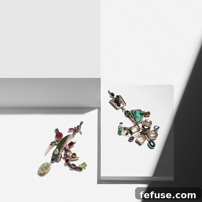 A stunning example of modernist studio jewelry, showcasing intricate metalwork and unique material combination from the Structure and Ornament auction.
