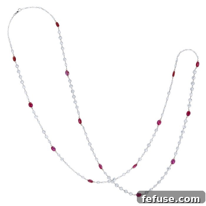Stephen Silver Diamond and Ruby Beaded Necklace