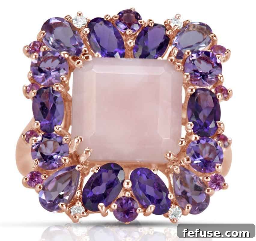 Rose Gold Ring with Rose Quartz and Amethyst