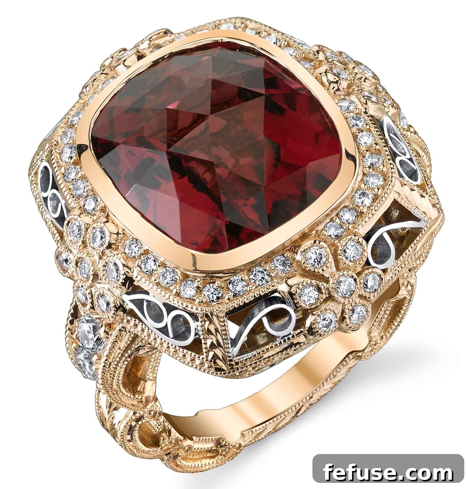 Rose and White Gold Moonlight Rose Ring with Tourmaline and Diamonds