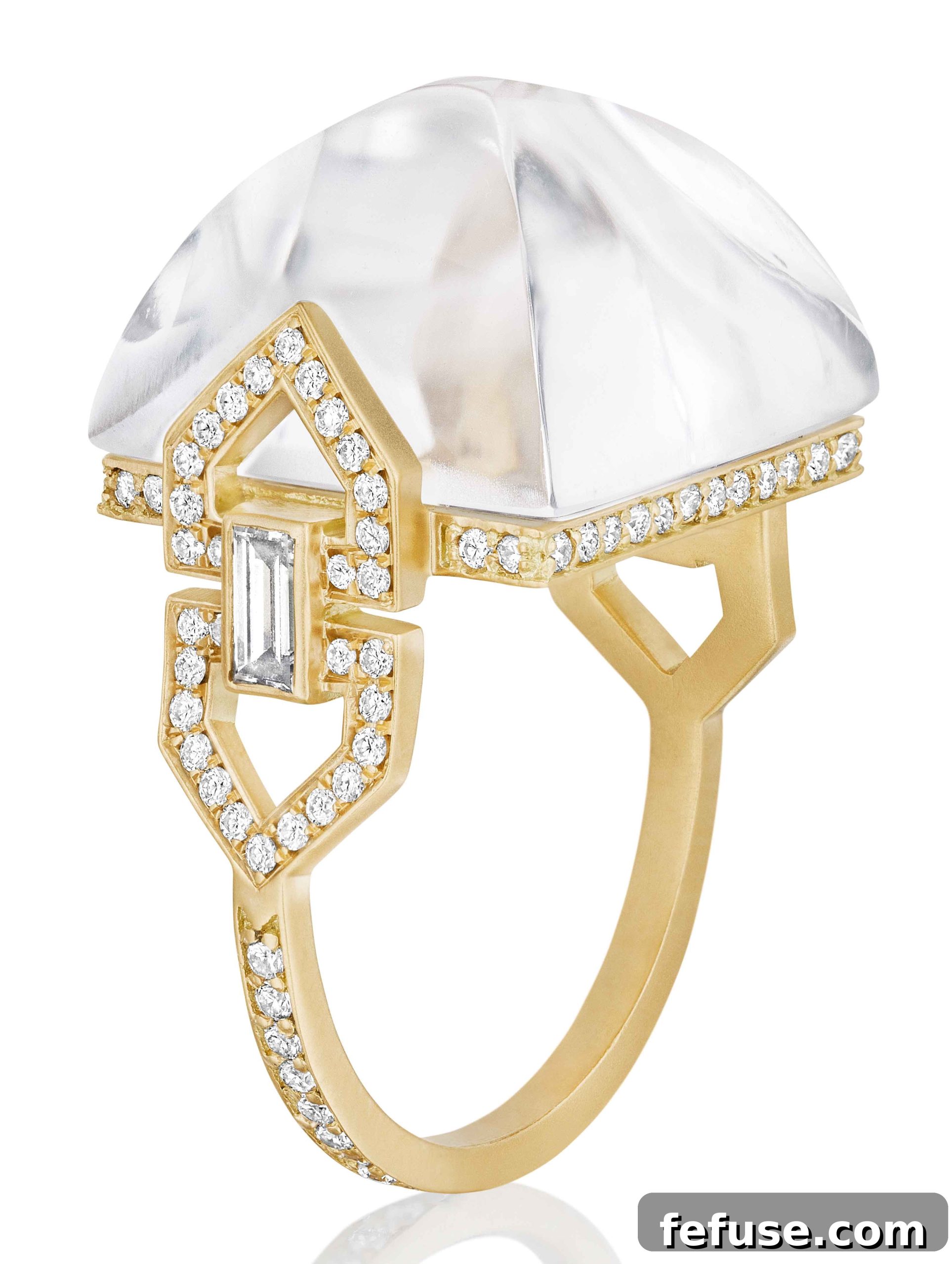 Yellow Gold Cocktail Ring with Sugar Loaf–Cut Rock Crystal and Diamonds