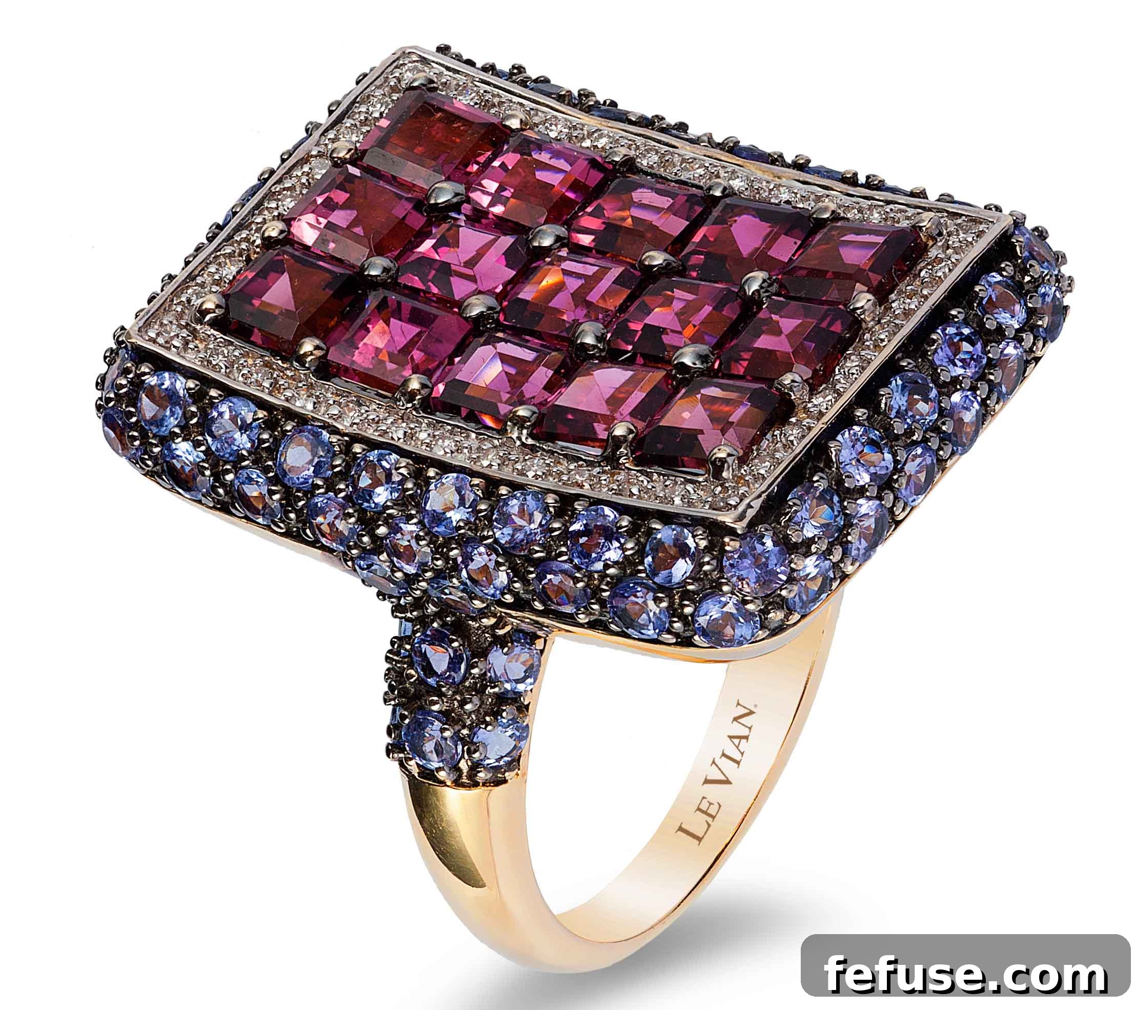 Honey Gold Ring with Pink Tourmaline, Blueberry Tanzanite, and Vanilla Diamonds