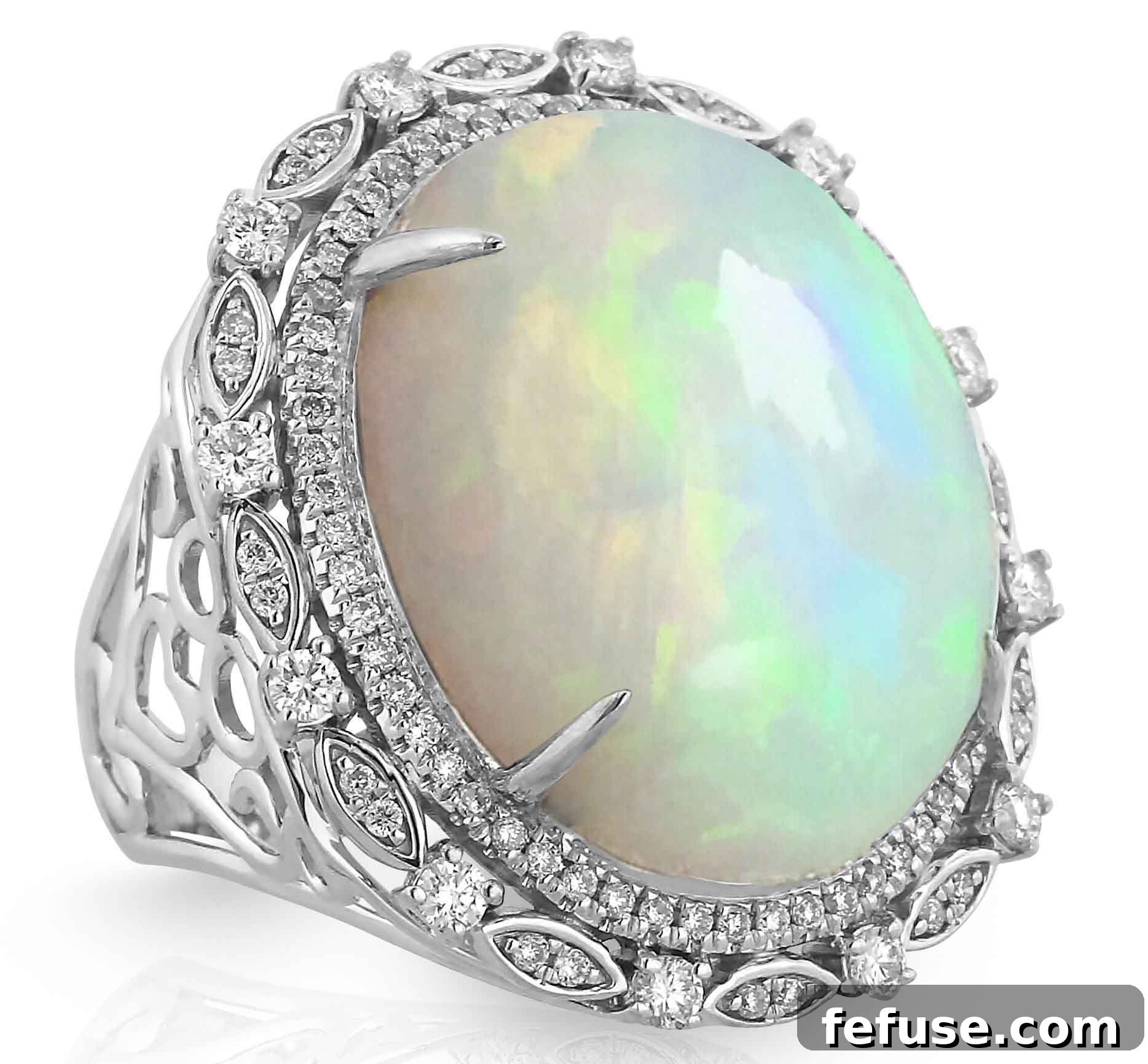 White Gold Cocktail Ring with Opal and Diamonds