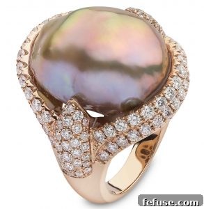 Rose Gold Ring with Baroque Freshwater Pearl and Diamonds