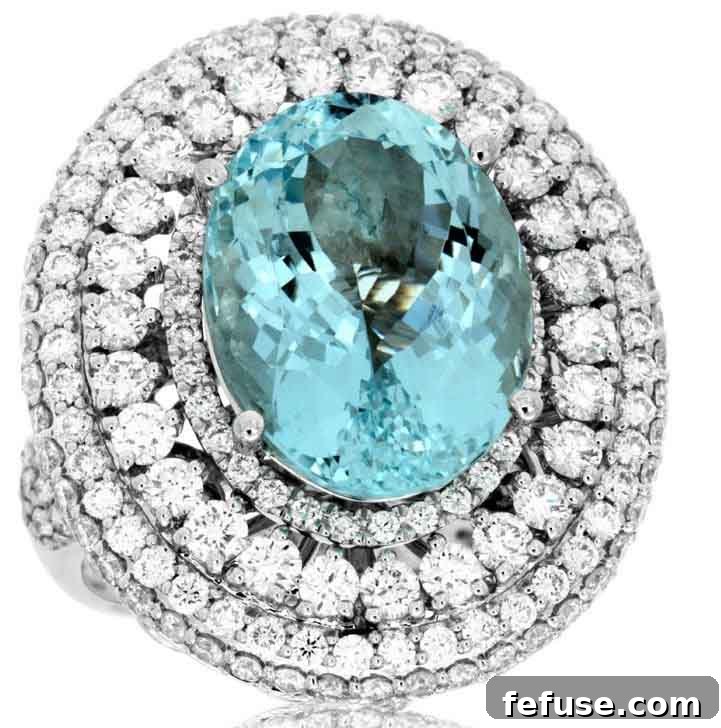 White Gold Ring with Aquamarine and Diamonds