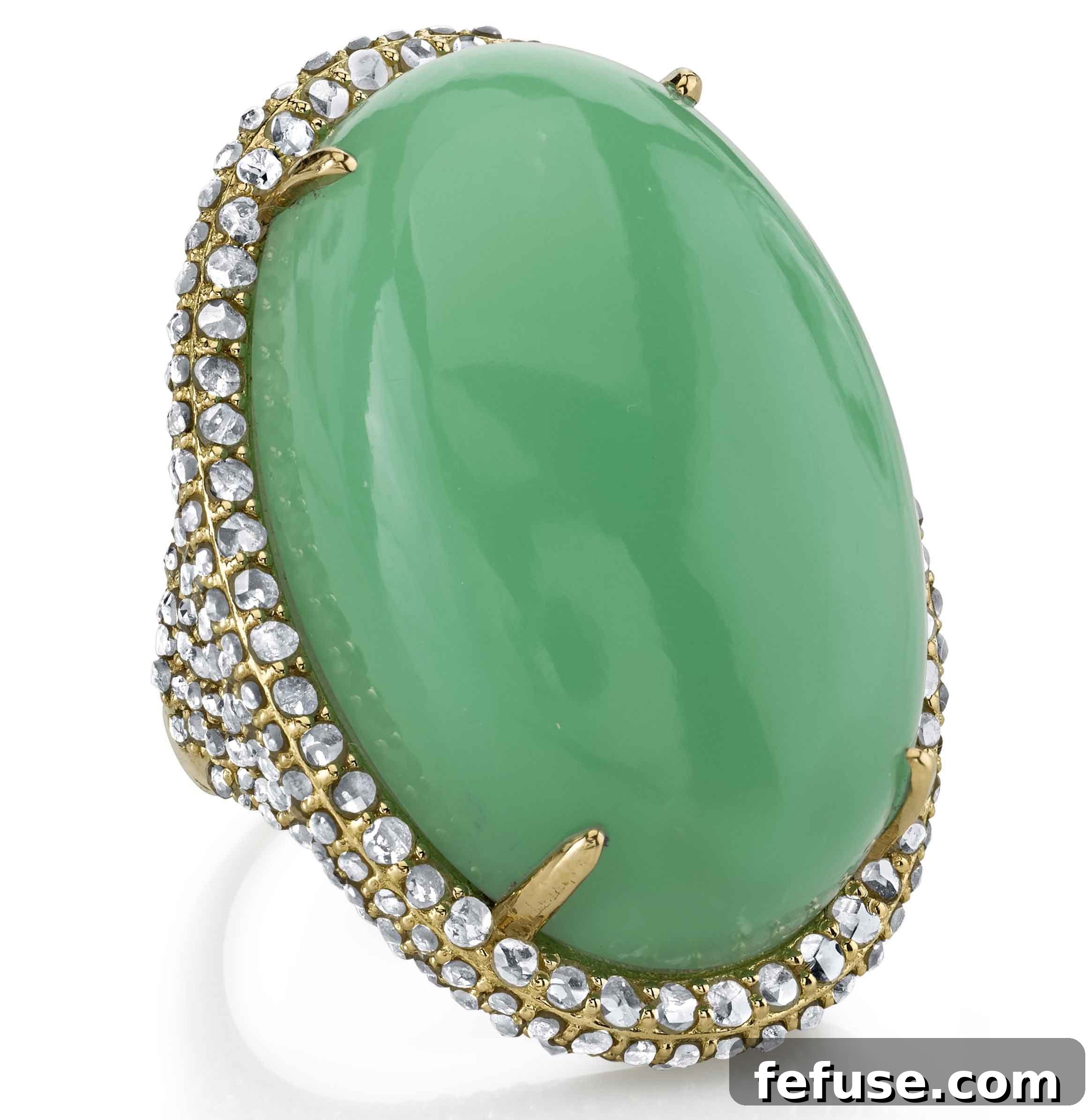 Yellow Gold Cocktail Ring with Chrysoprase and Rose-Cut Diamonds