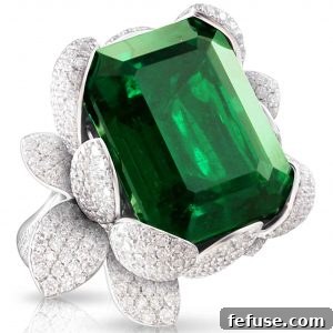 White Gold Secret Garden Ring with Emerald and Diamonds