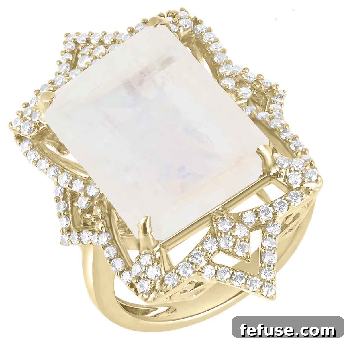 Recycled Yellow Gold Galaxy Vira Ring with Rainbow Moonstone and Diamonds