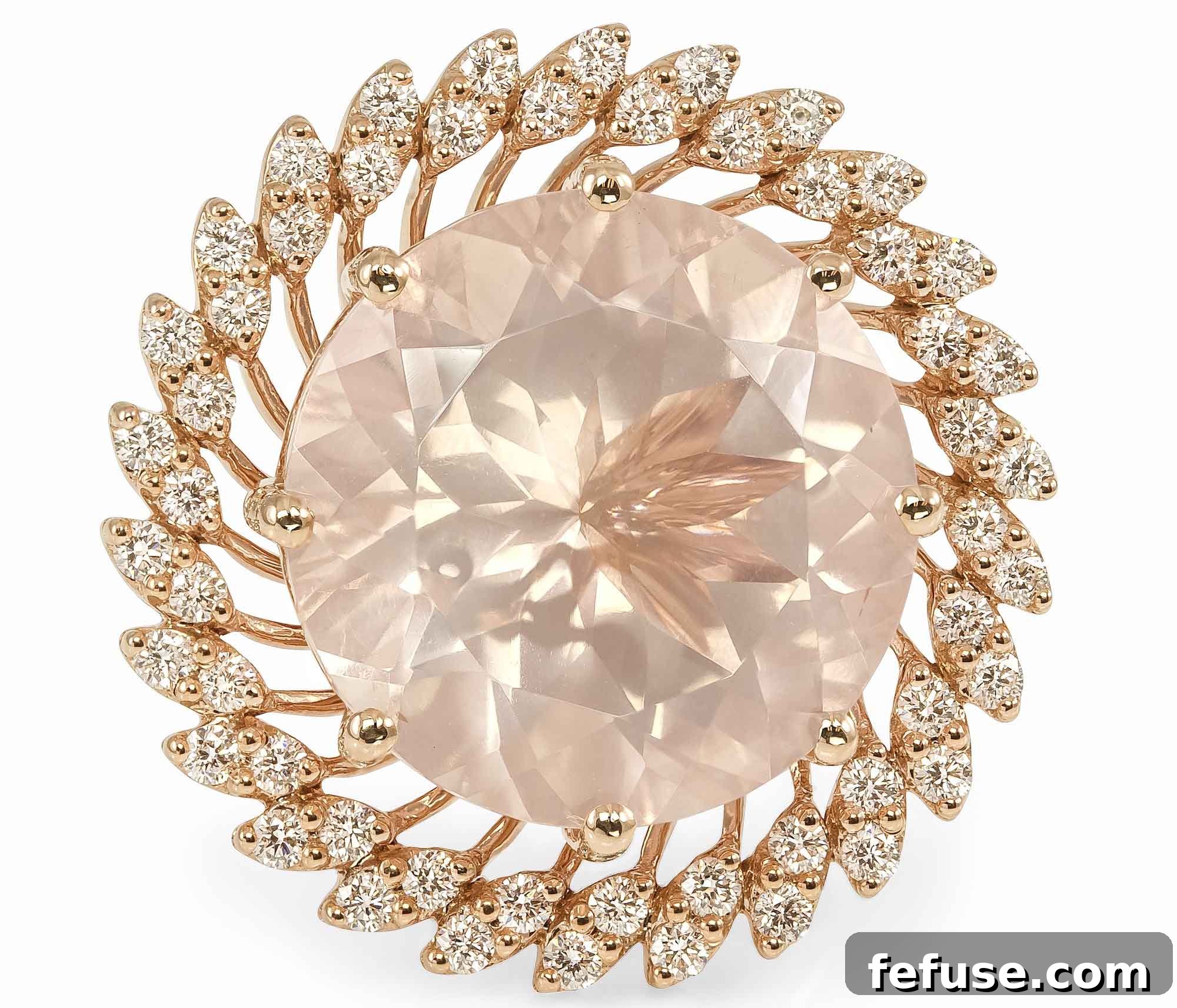 Rose Gold Lata Ring with Rose Quartz and Diamonds