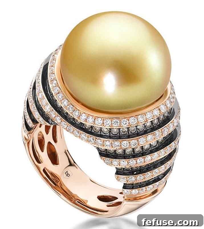 Rose Gold Ring with Golden South Sea Pearl and Diamonds