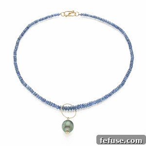 Sapphire Necklace with Tahitian Black Pearl Pendant by Christina Malle, a striking piece from her ethical and sustainable collection.