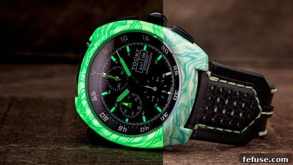 Unwrap Your Look: Sporty Street Watches for the Holidays 2 Tockr Chronograph 4447 Lume Watch, a pilot's watch with hydro-dipped luminescent case in camo pattern.
