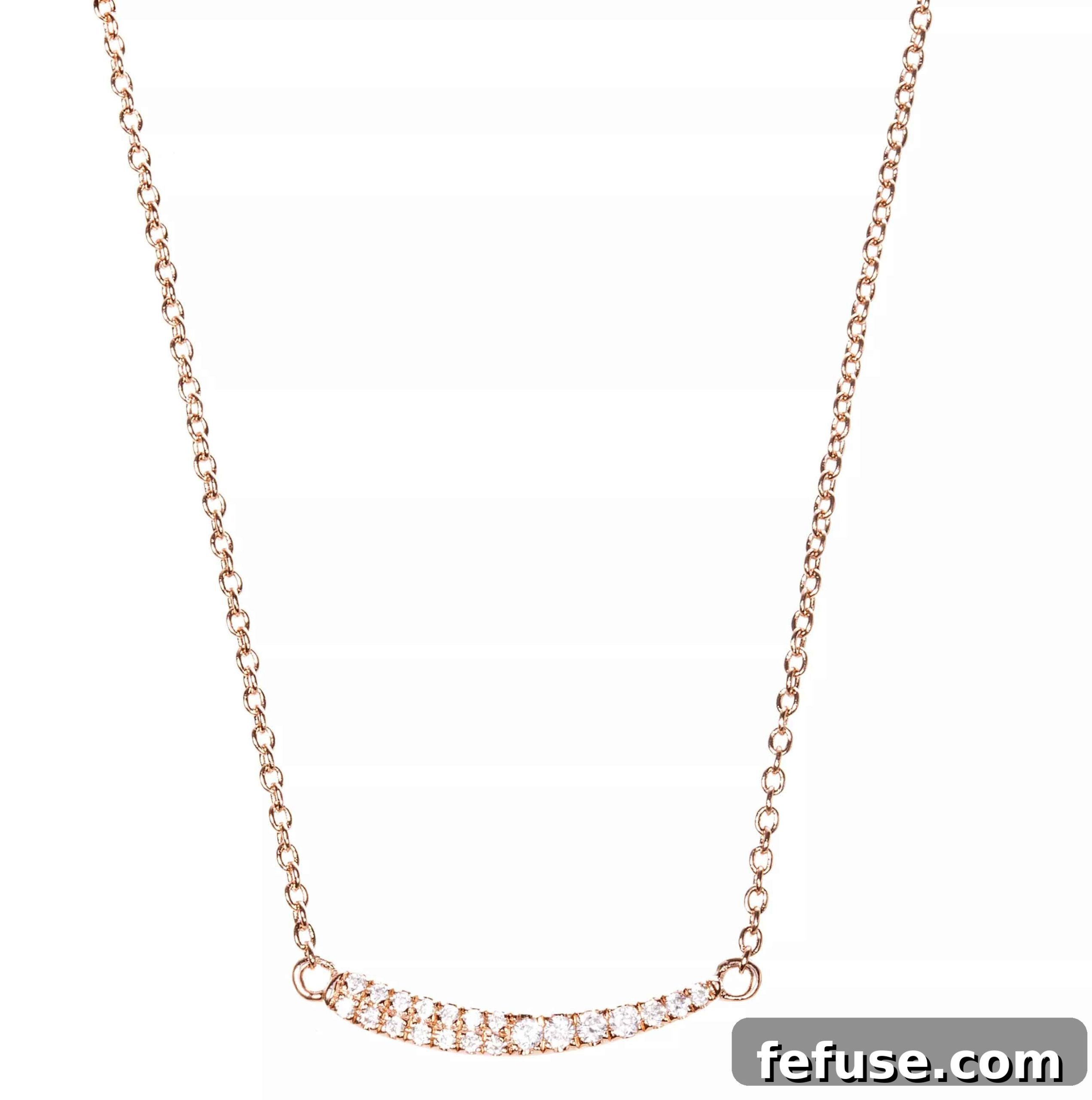 Tiny Curve necklace in elegant rose vermeil with natural white zircon diamonds