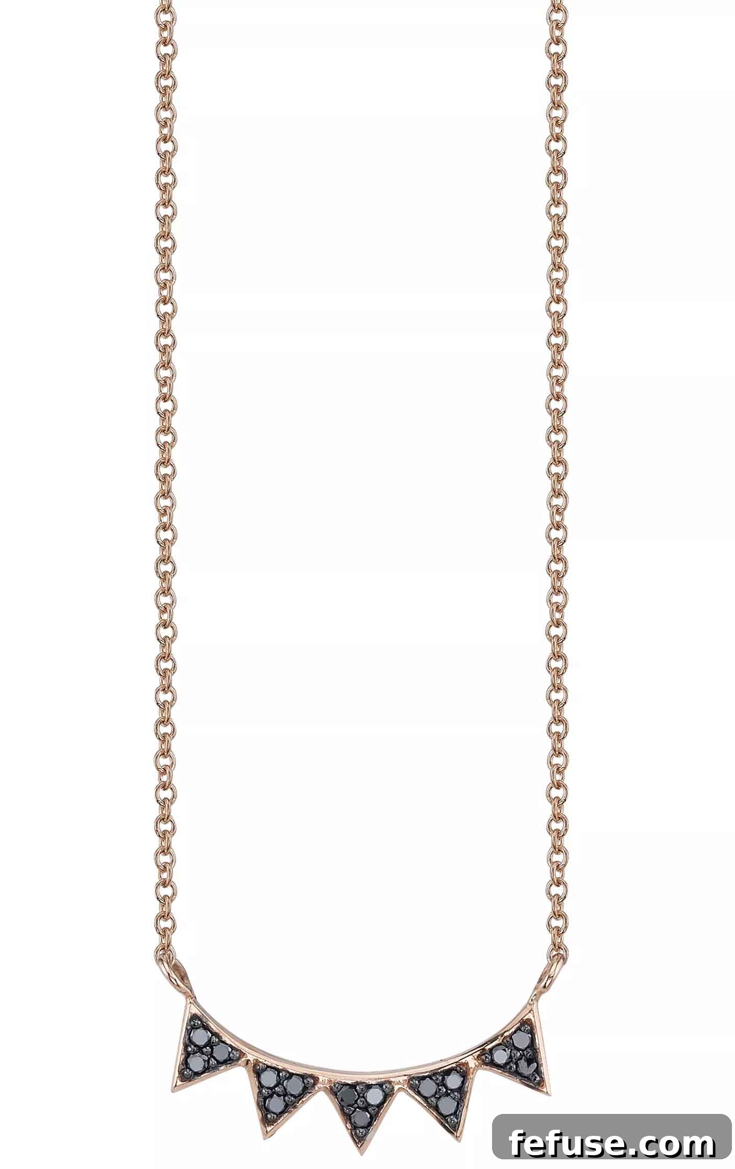 5 Triangle necklace in modern 14k rose gold with striking black diamonds