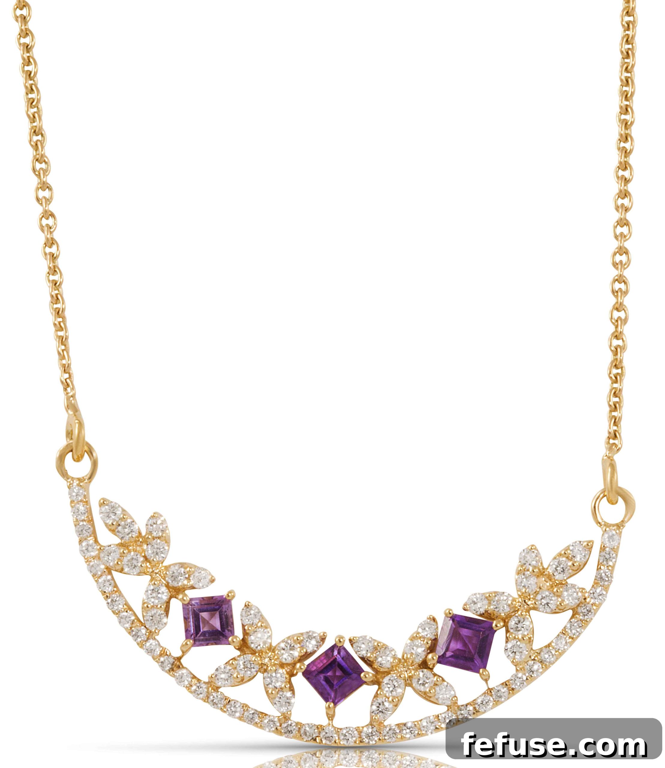 Raina necklace in radiant 18k yellow gold with amethyst and brilliant diamonds