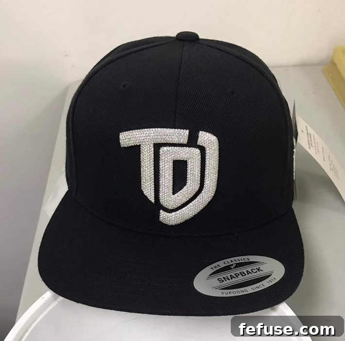 Tim Da Jeweler Breaking Ground With Diamond Set Hats - A close-up of a luxurious fitted hat, showcasing the intricate micro pave setting technique with sparkling diamonds covering its surface, reflecting a high level of craftsmanship.