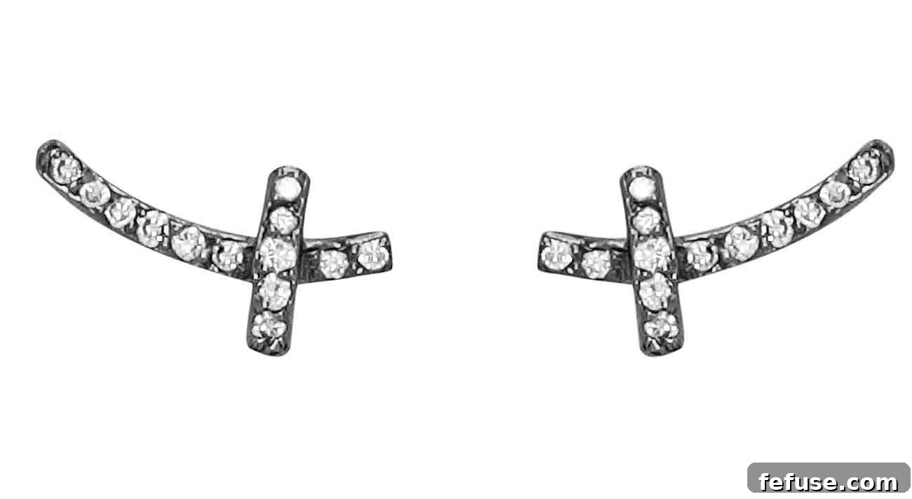Tiny inverted cross earrings in black rhodium