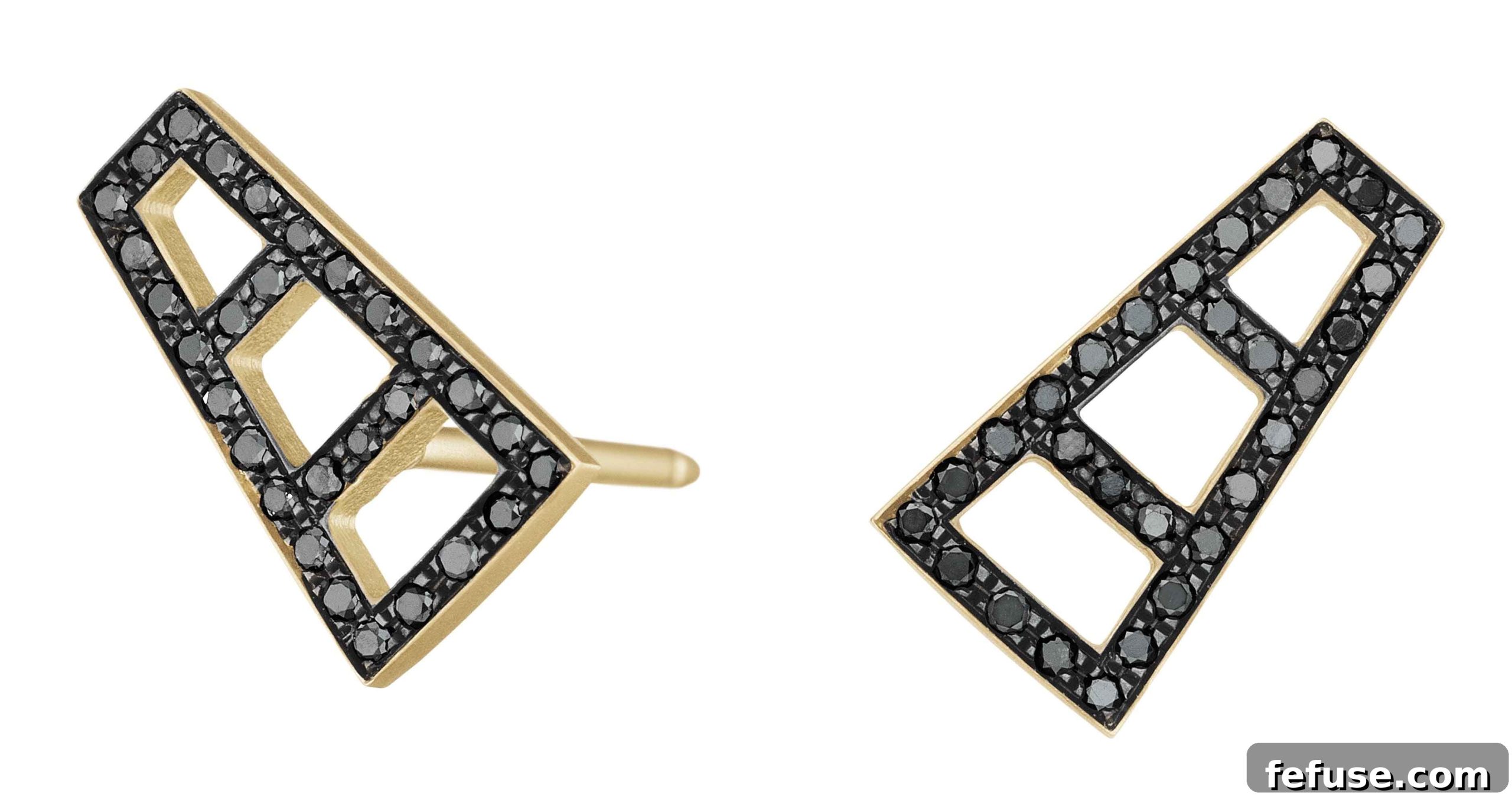 Petite Ladder stud earrings in 18k yellow gold and black rhodium