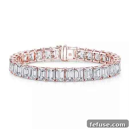 Emerald-cut tennis bracelet in 18k rose gold