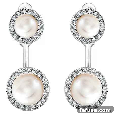 Halo-style studs and earring jackets in 14k white gold with freshwater pearls